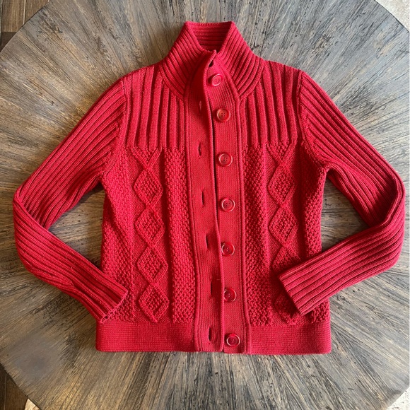 L.L. Bean Sweaters - L.L. Bean Cable Knit Wool Blend Cardigan Sweater – Red – Women’s XS